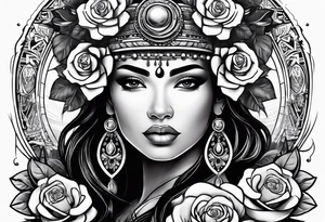 Mayan princess with roses & desert tattoo idea