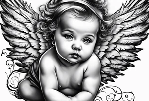 Baby Angel flying with name Leah tattoo idea