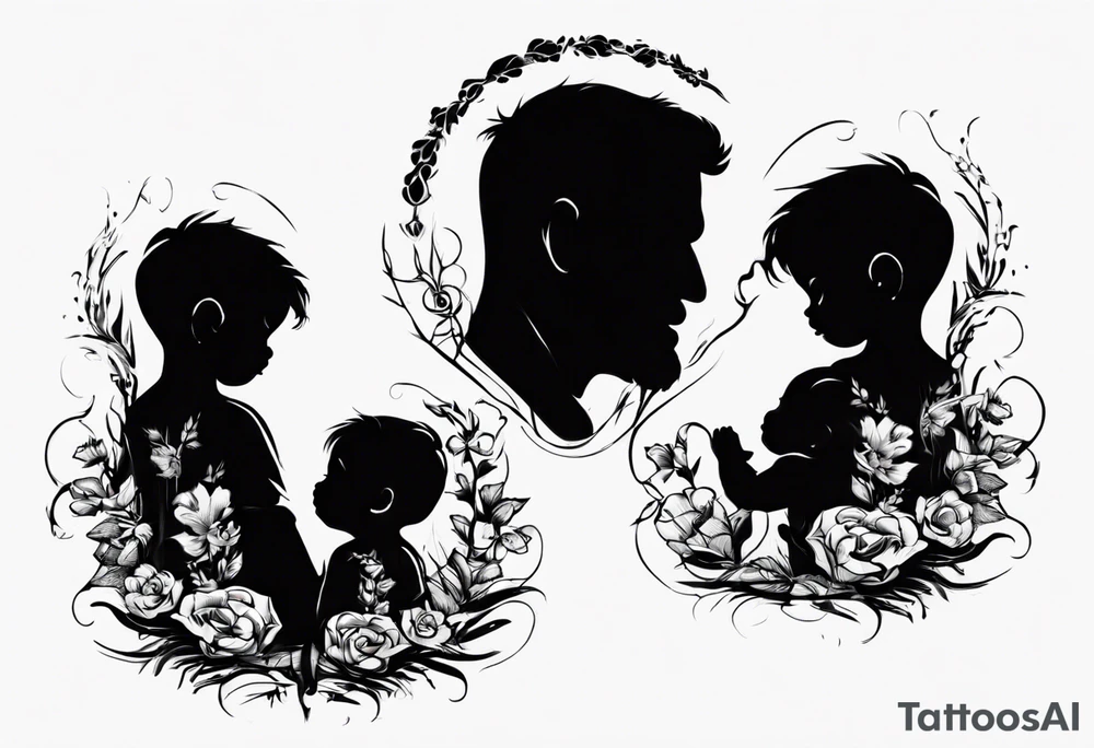 Silhouette of a father with two children tattoo idea