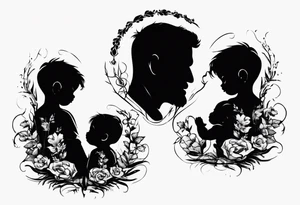 Silhouette of a father with two children tattoo idea