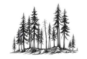 Needle forest with black and gray trees tattoo idea