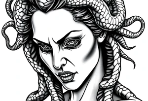 Scary Greek female god medusa with snake hairs tattoo idea