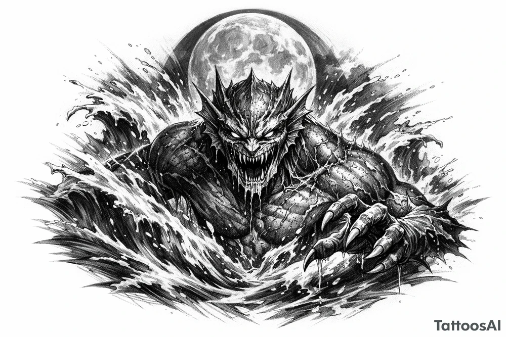 water-demon,waves,full moon. tattoo idea