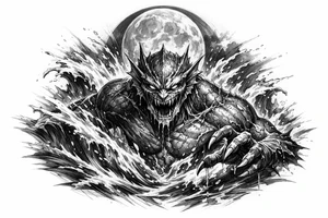 water-demon,waves,full moon. tattoo idea
