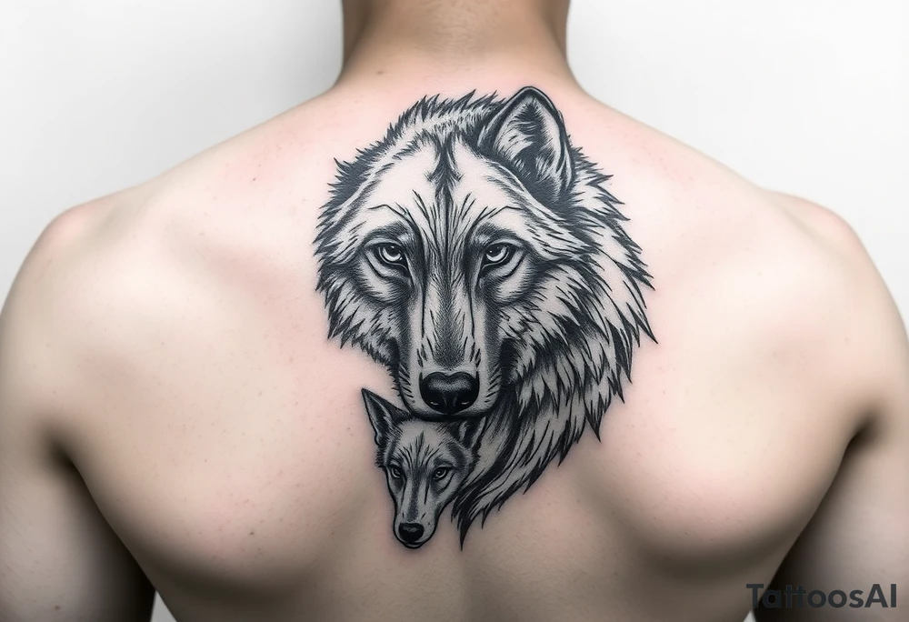 A solitary yet sublime and noble wolf and its progeny. the face tattoo idea