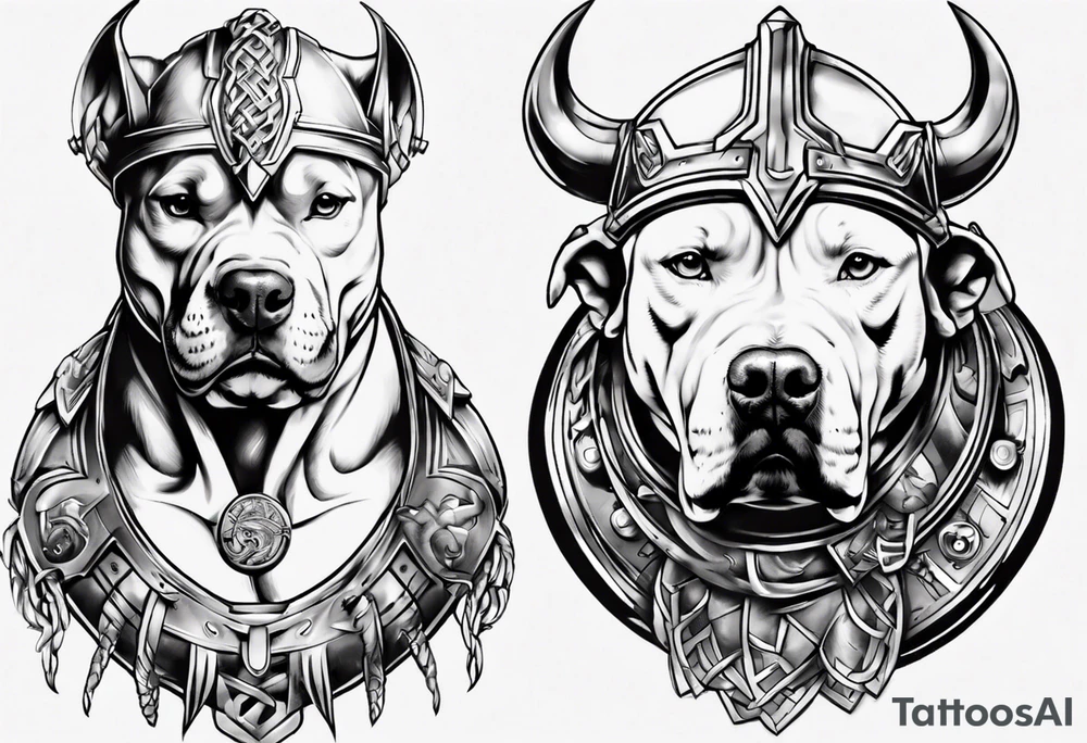 Pitbull with a viking helmet tattoo idea