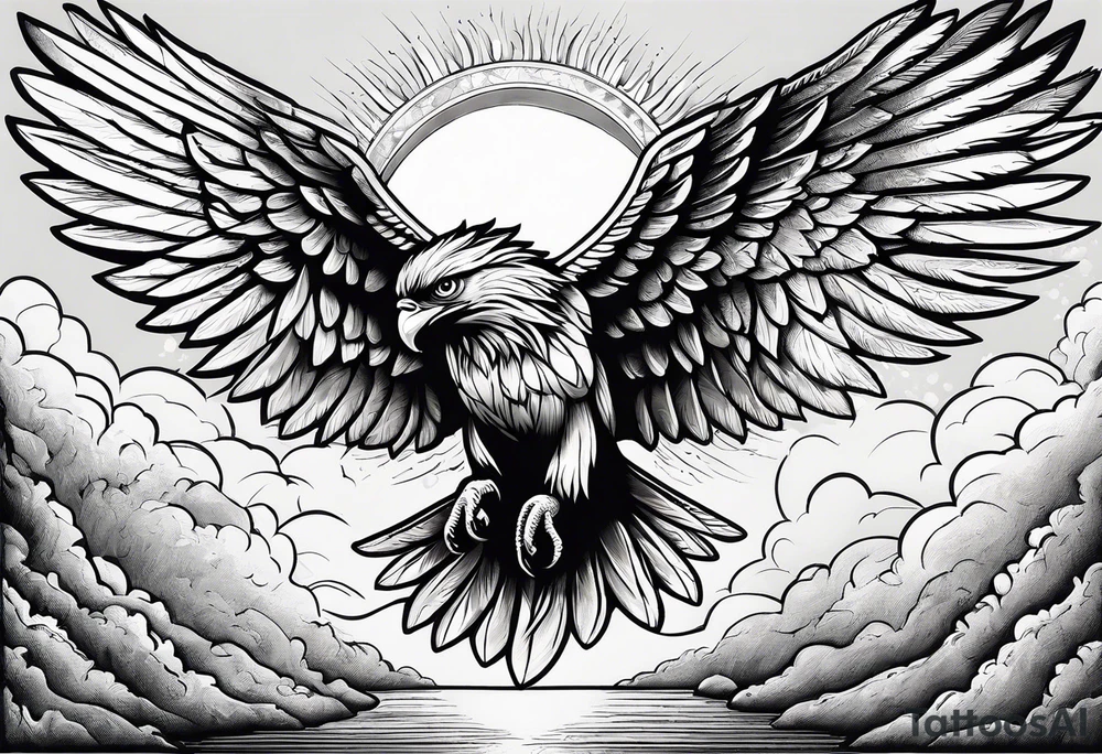 Icarus falling down from the sky with feathered wings with the sun up high tattoo idea