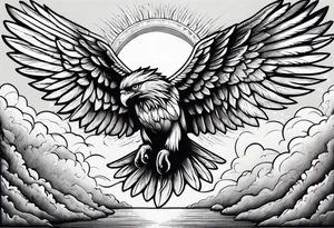 Icarus falling down from the sky with feathered wings with the sun up high tattoo idea