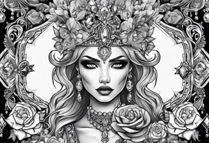 Fancy queen zombie diamonds and gemstones tattoo idea