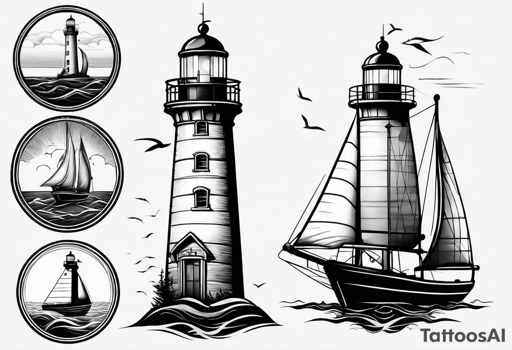 sailboat sail in the shape of a maritime lighthouse. tattoo idea