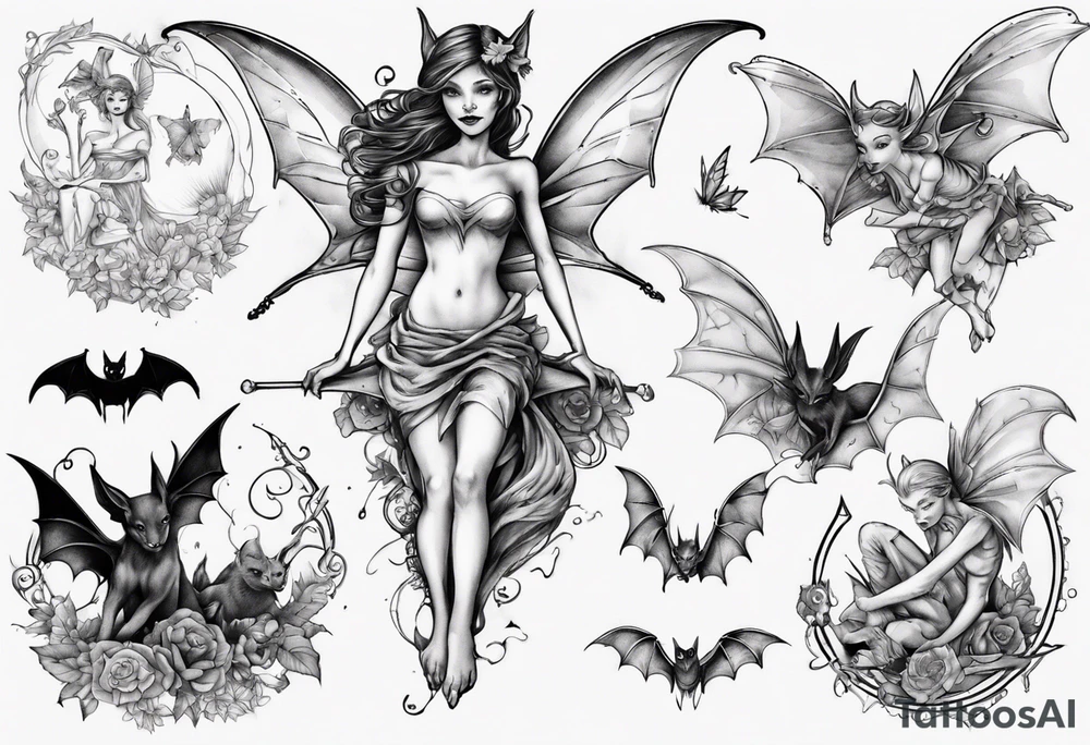 Fairy riding on a bat tattoo idea