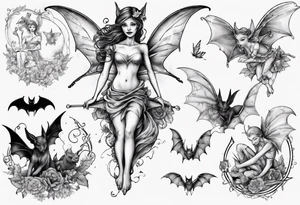 Fairy riding on a bat tattoo idea