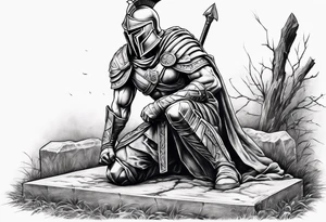 Spartan kneeling on a grave tattoo idea