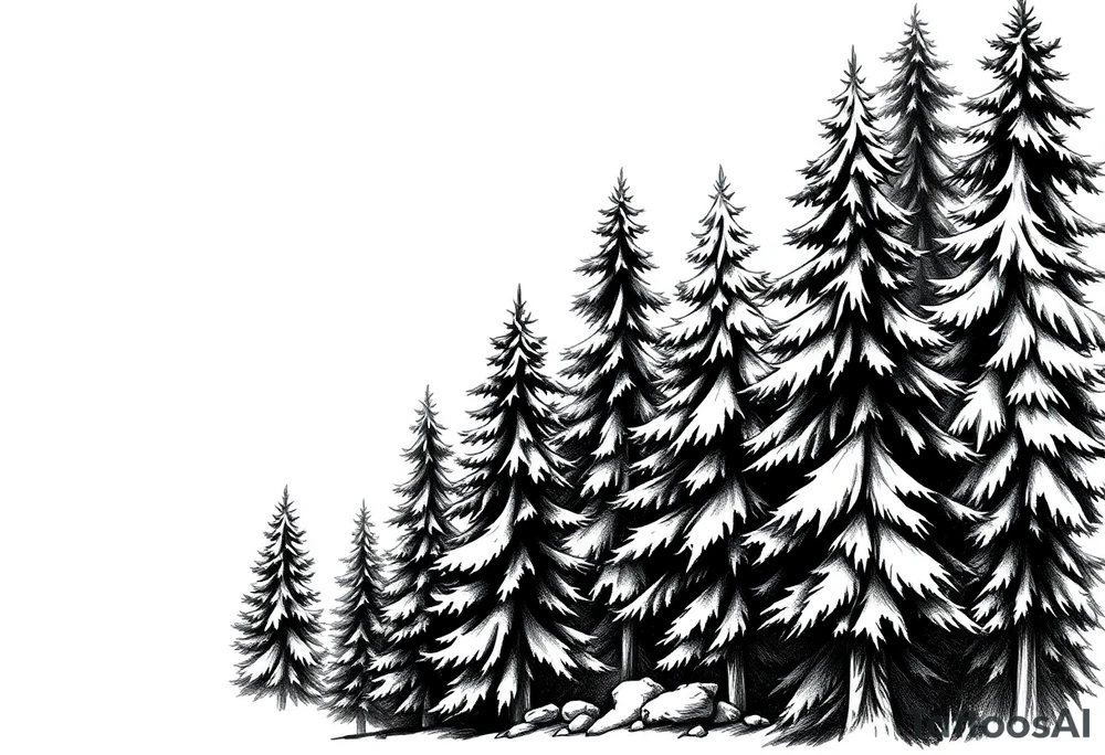 Coniferous forest the trees are black and gray tattoo idea