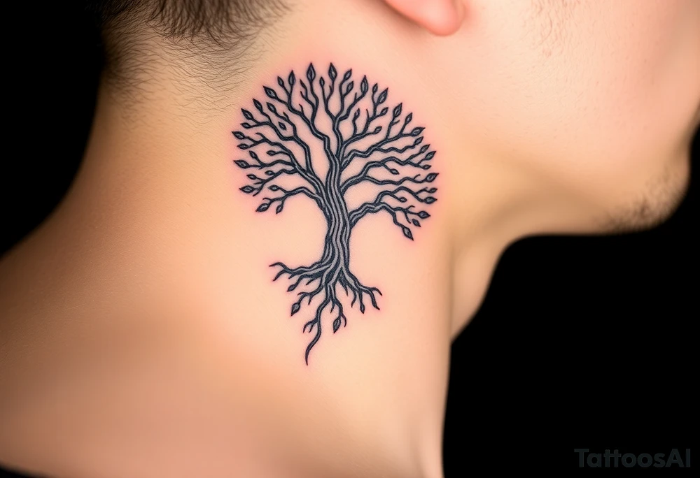 mystical tree of life with cosmic roots and celestial branches tattoo idea