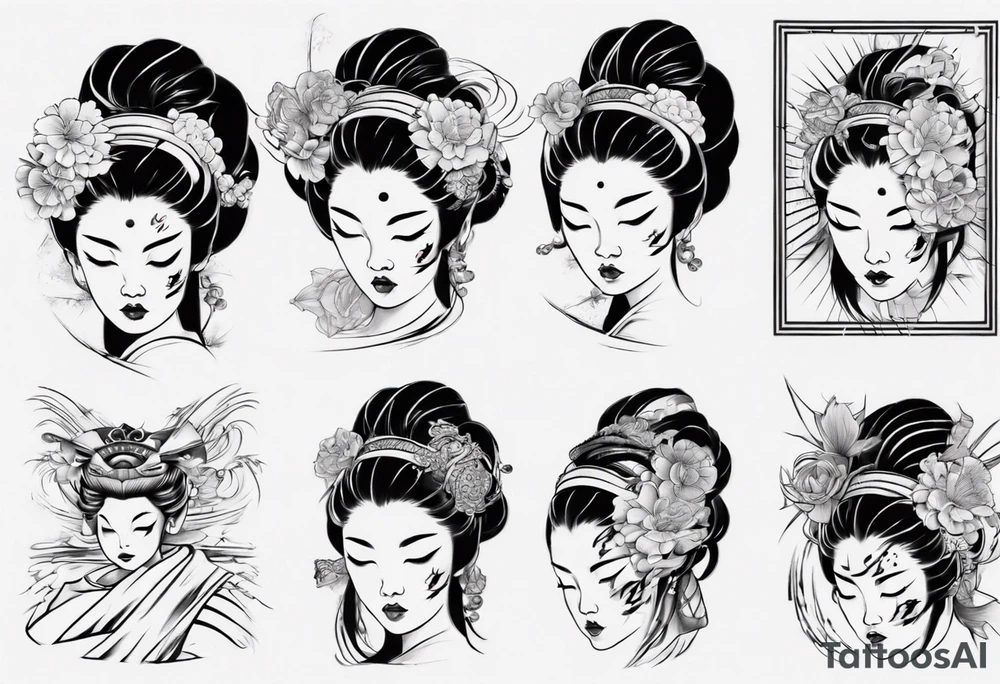 geisha face with two eyes closed and third eye open tattoo idea