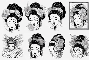 geisha face with two eyes closed and third eye open tattoo idea