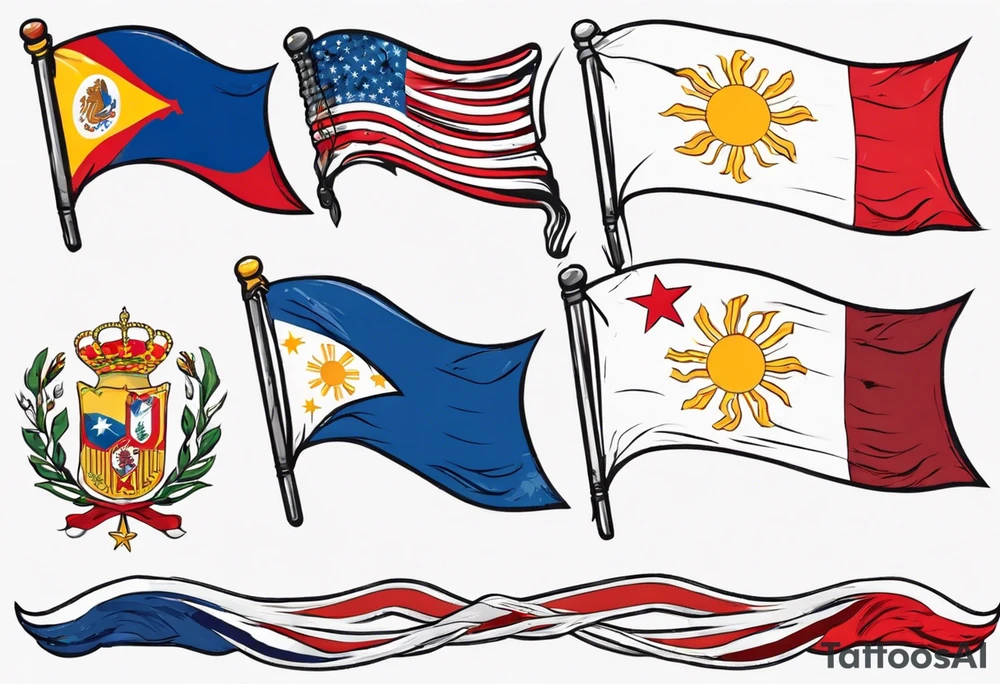 Waving flag that is the Philippine flag to the left and the Spanish flag to the right tattoo idea