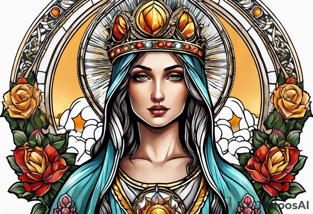 holy saint woman with halo holding a chalice tattoo idea