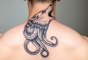 A surreal wolf octopus howling tattoo idea