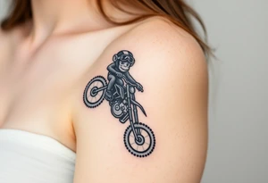 cheeky monkey on a dirt bike wearing goggles popping a wheelie tattoo idea