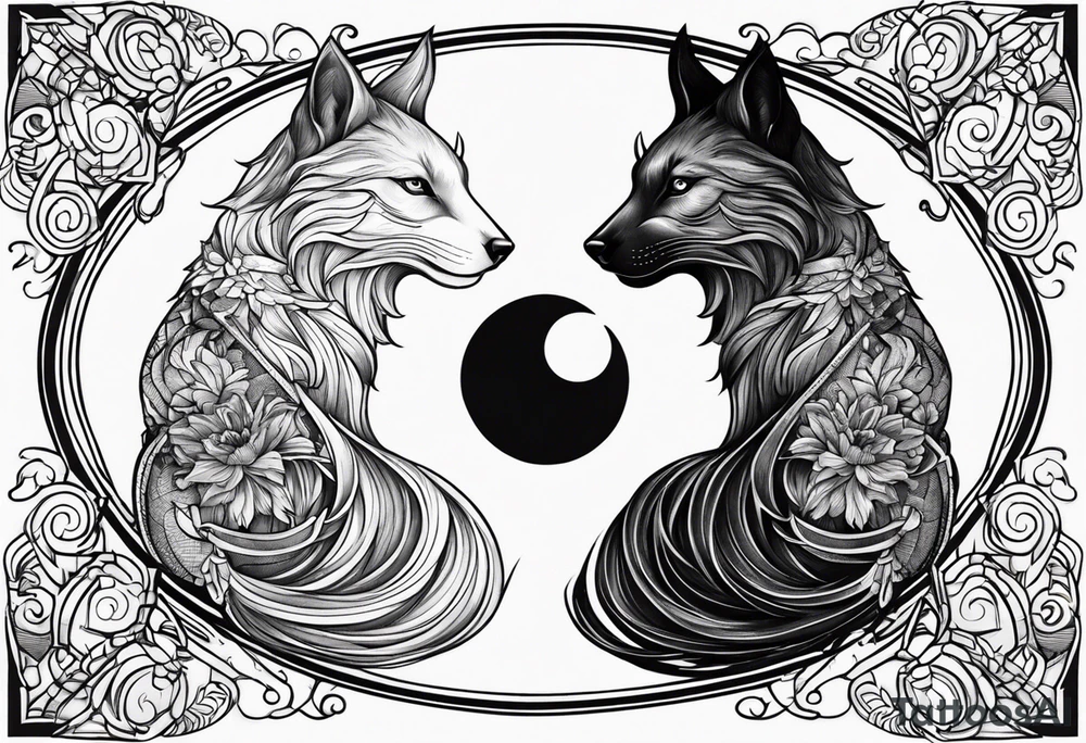 Gemini yin and yang animals tattoo idea