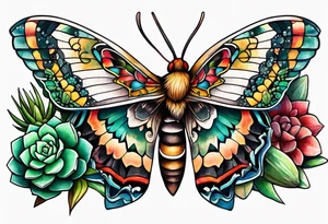 Modern Mexican style moth with succulents in garden tattoo idea