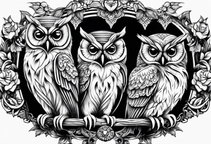 Owls 
Hear no evil, see no evil, speak no evil tattoo idea