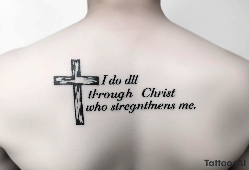 I can do all things through Christ who strengthens me scripture fading out of a cross sideways on forearm tattoo idea