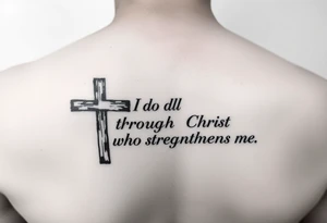I can do all things through Christ who strengthens me scripture fading out of a cross sideways on forearm tattoo idea