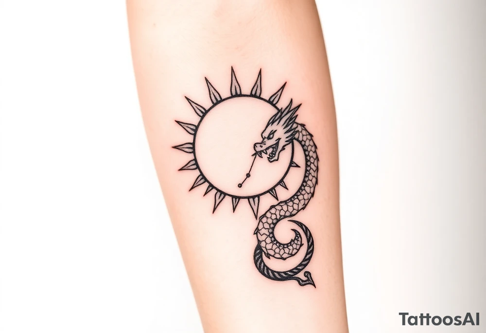 sun and dragonmoon in constellation with dragon pattern tattoo idea