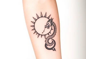 sun and dragonmoon in constellation with dragon pattern tattoo idea