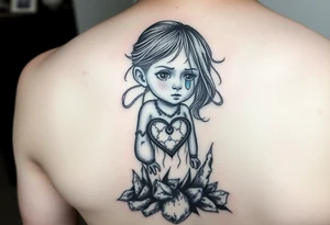 A little girl rising through the ashes, with a tear in her eye and a heart of gold tattoo idea