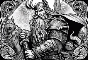 Odin mit Thor und darunter Hades mit sein dreiköpfigen Hund tattoo idea