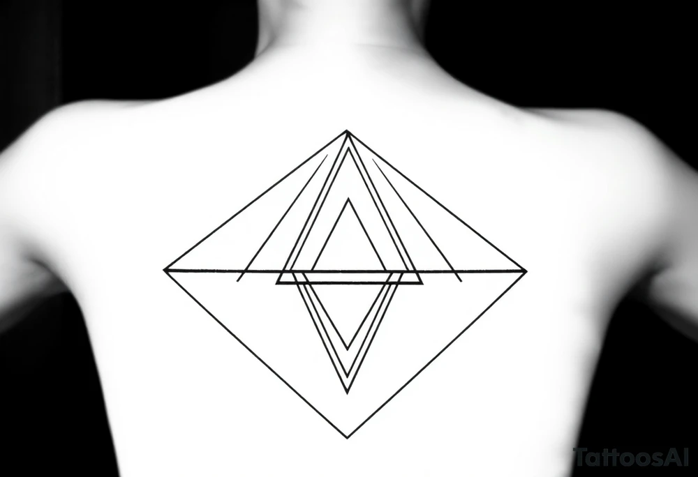 Five different lines meet in the center but should be back psychedelic and trippy and should be geometric lines and simple in a triangular shape tattoo idea