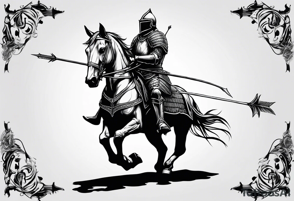 Side profile of a dying knight on his knees with five arrows in his back tattoo idea