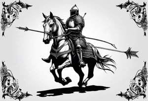 Side profile of a dying knight on his knees with five arrows in his back tattoo idea