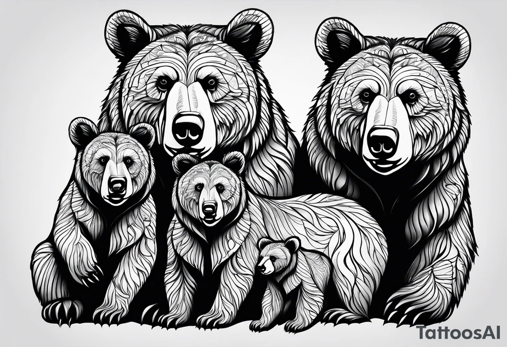 momma bear with 3 cubs tattoo idea