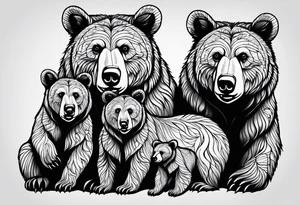 momma bear with 3 cubs tattoo idea