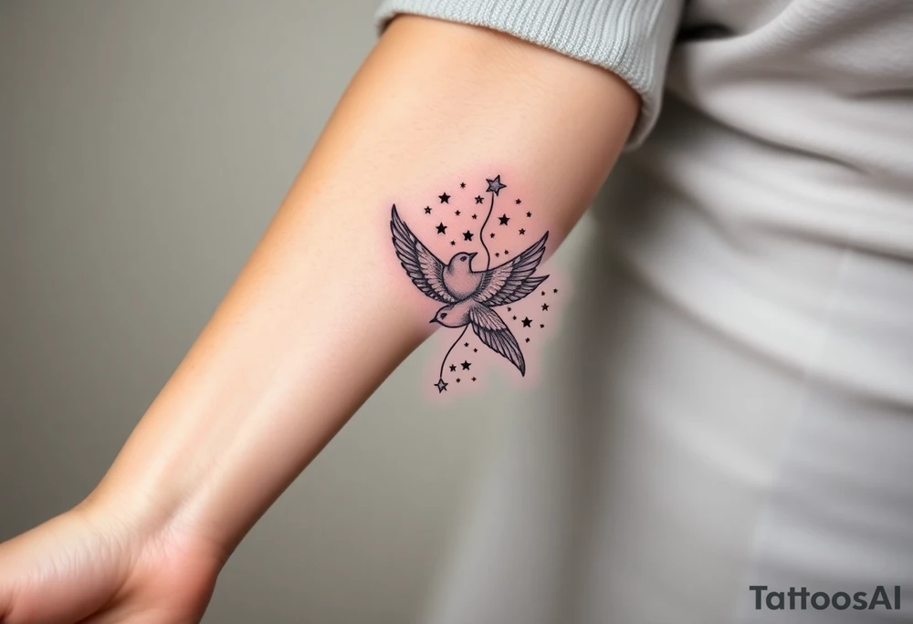 birds, stars and infinity theme tattoo idea