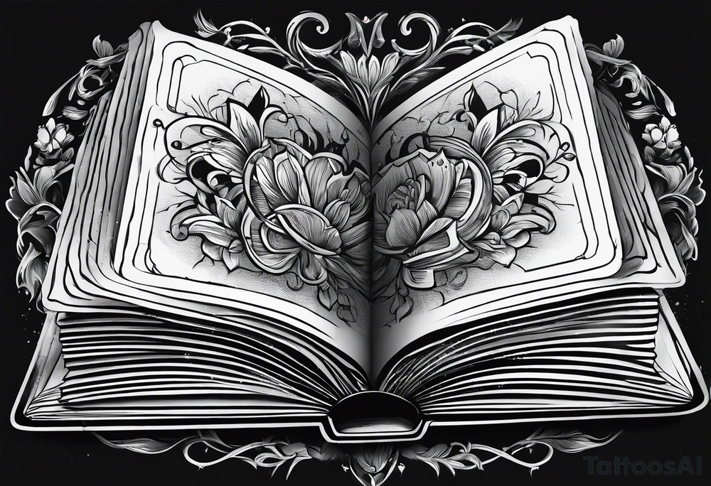 A blank open book with pages falling tattoo idea