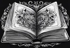 A blank open book with pages falling tattoo idea