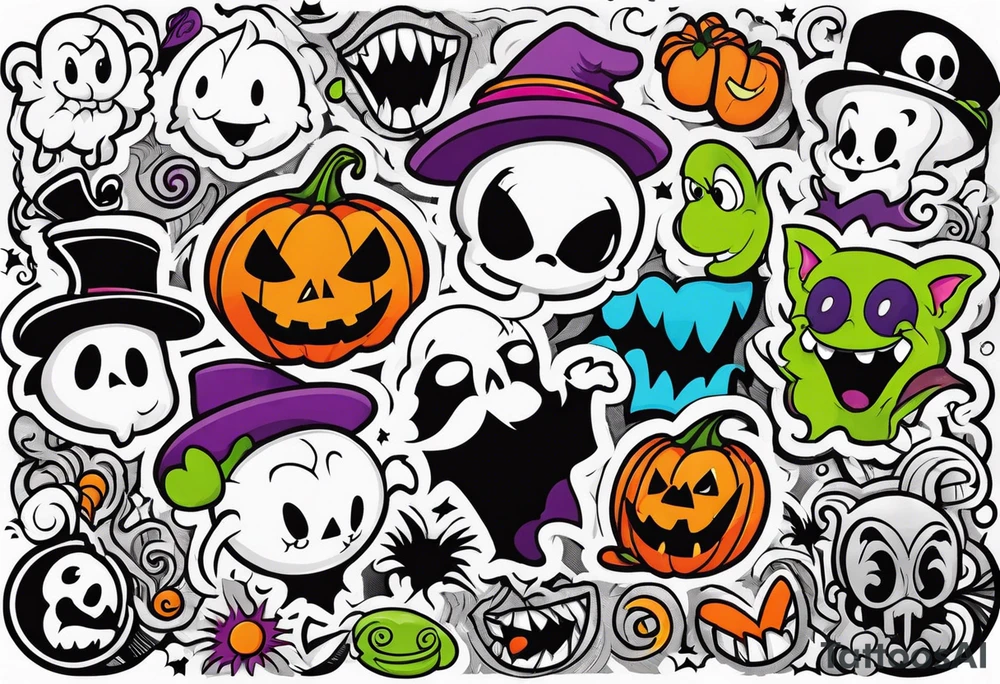 Spooky haunted Nickelodeon cartoon characters tattoo idea