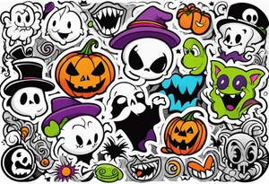 Spooky haunted Nickelodeon cartoon characters tattoo idea