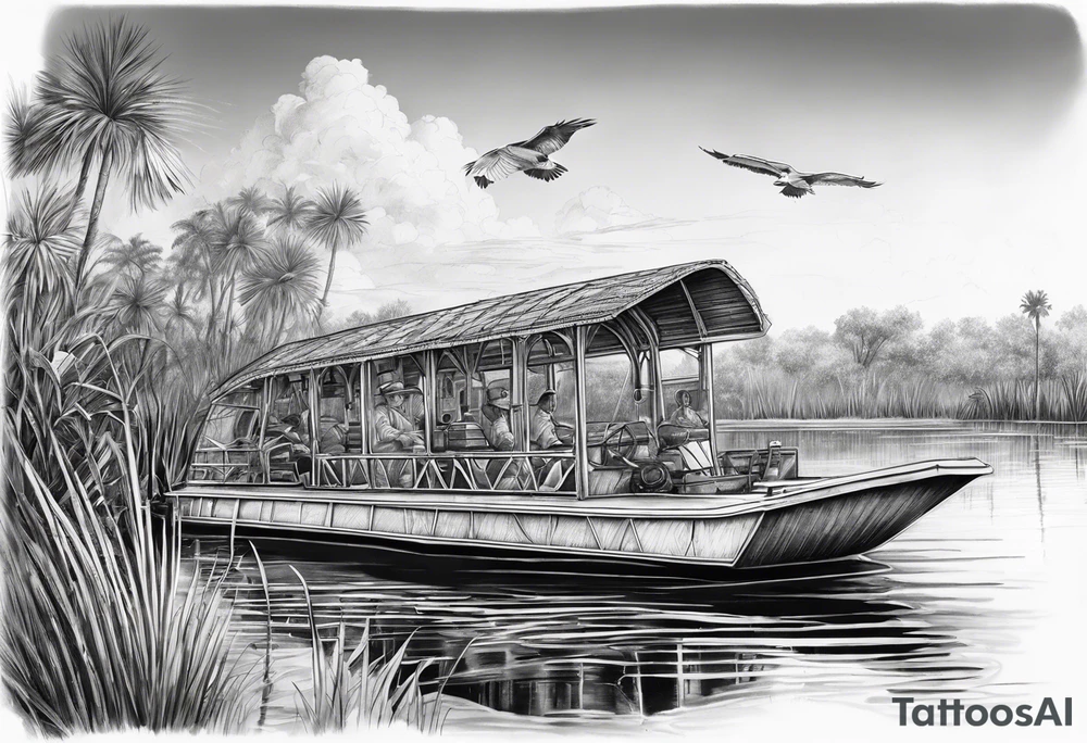 Arm sleeve airboat driving through the Everglades tattoo idea