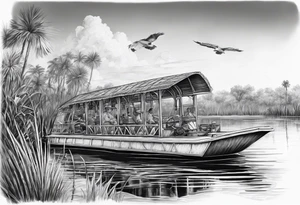 Arm sleeve airboat driving through the Everglades tattoo idea
