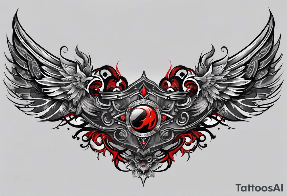 Arm sleeve, black, gray, silver, red, tribal, include elements of fire, include subtle elements of motorcycles, include elements of wrestling tattoo idea