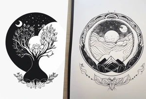 Two separate ideas for day and night placed on each breast tattoo idea