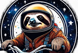 sloth on motorcycle in space galaxy tattoo idea