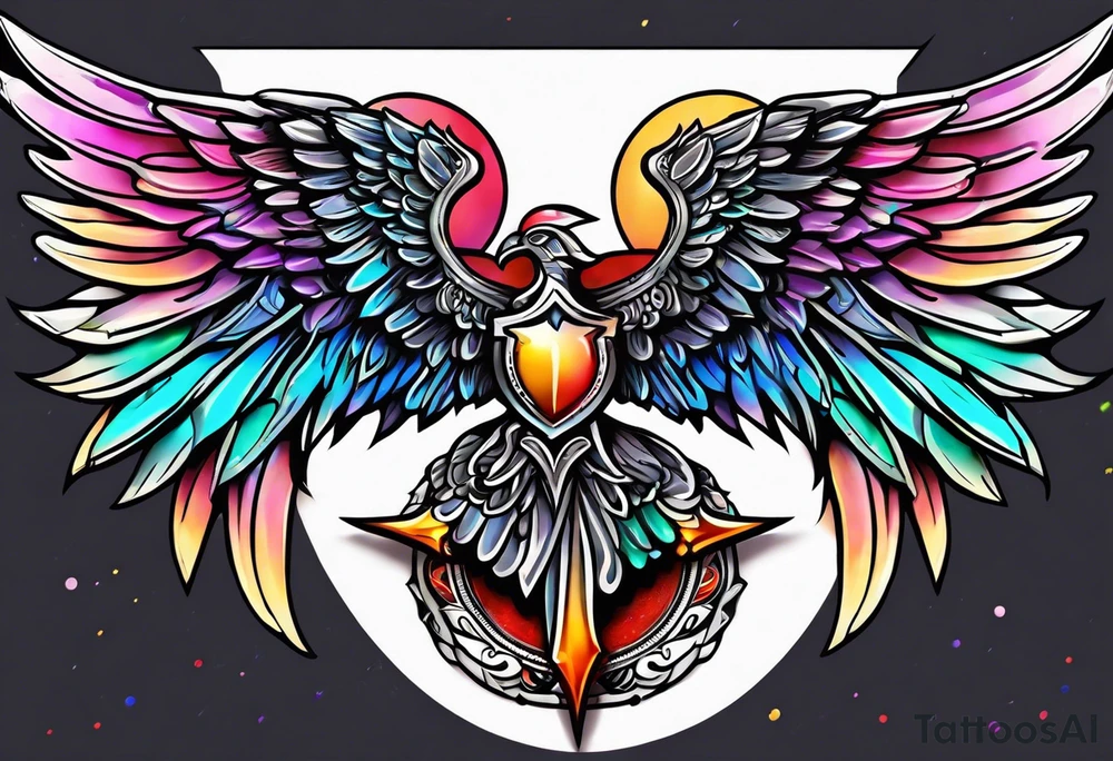 beautiful intricate colorful new school angel wings, tattoo idea